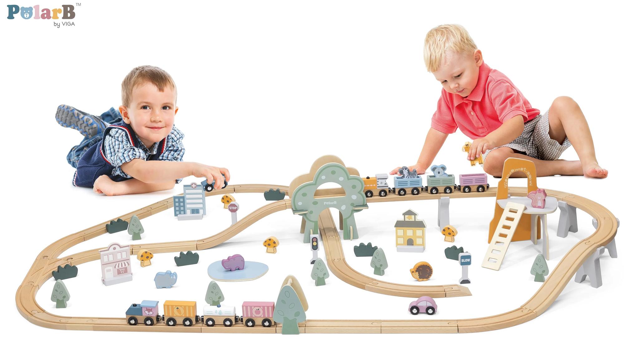 Dřevěný vláček pro děti 90 prvků VIGA PolarB