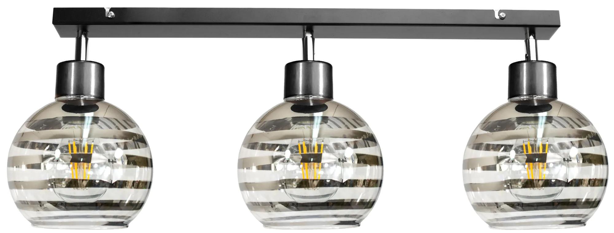 BERGE Stropní svítidlo s LED paprskem 3xE27 GLASS BALL stripes black BERGE Stropní svítidlo s LED paprskem 3xE27 GLASS BALL stripes black