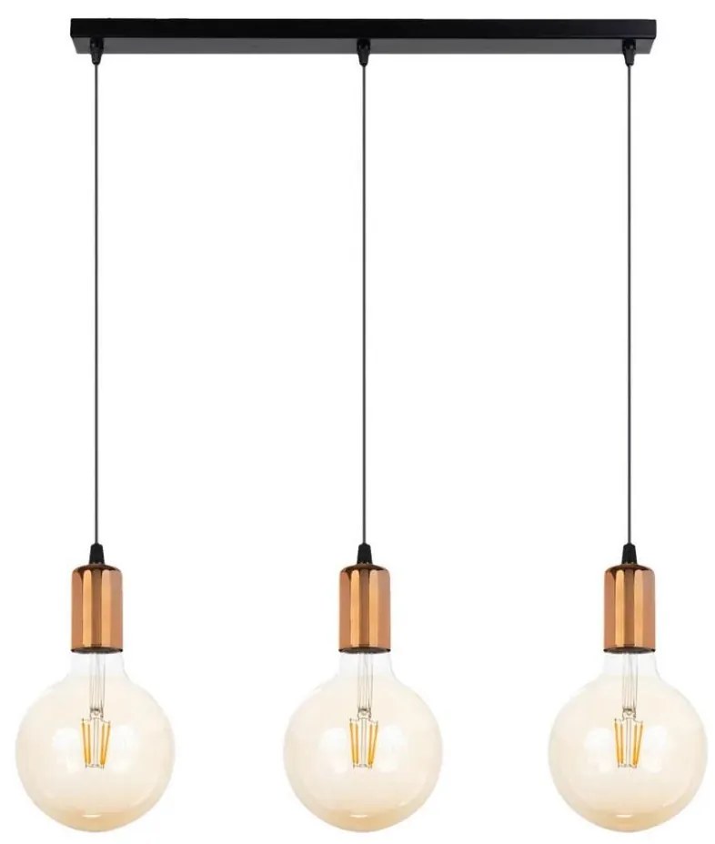 Belis Lustr na lanku MIROS 3xE27/60W/230V černá/měděná BE0749