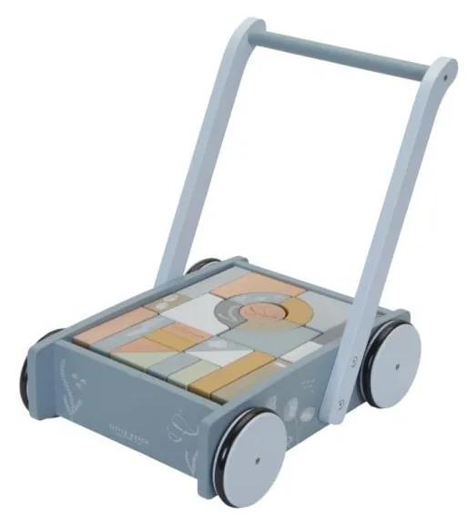 Little Dutch Little Dutch - Dřevěný vozík s kostkami modrá FBB0107