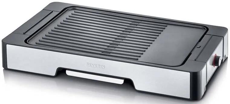 Elektrický otevřený stolní BBQ gril Severin PG 8615 / 46 x 28 cm / 2400 W / nerez / černá