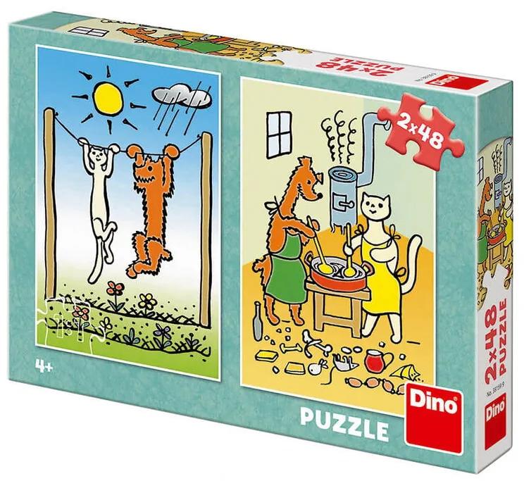 Puzzle PEJSEK A KOČIČKA 2 x 48 dílků