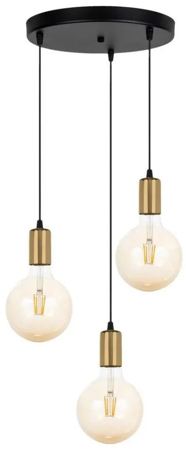 Belis Lustr na lanku MIROS 3xE27/60W/230V kulatý černá/zlatá BE0759