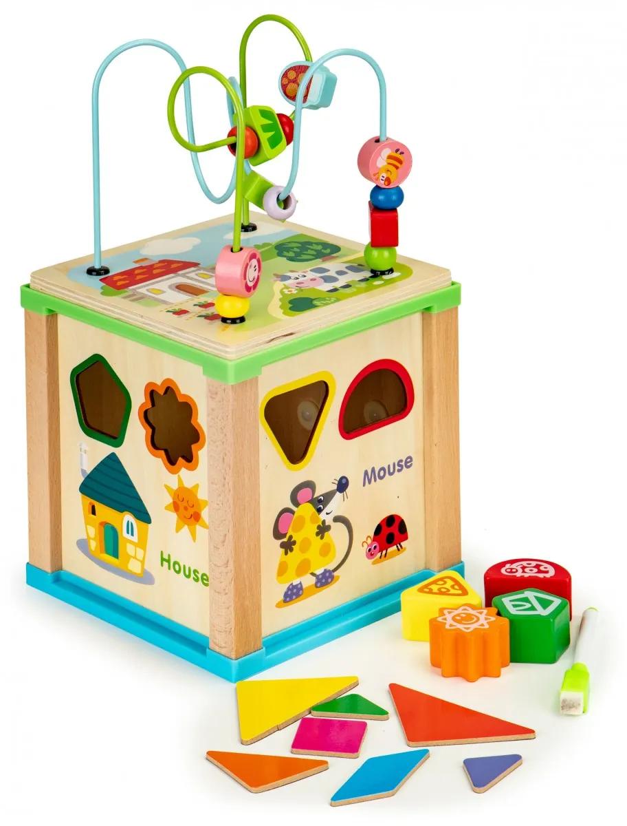 Dřevěná edukační kostka EcoToys House hnědá