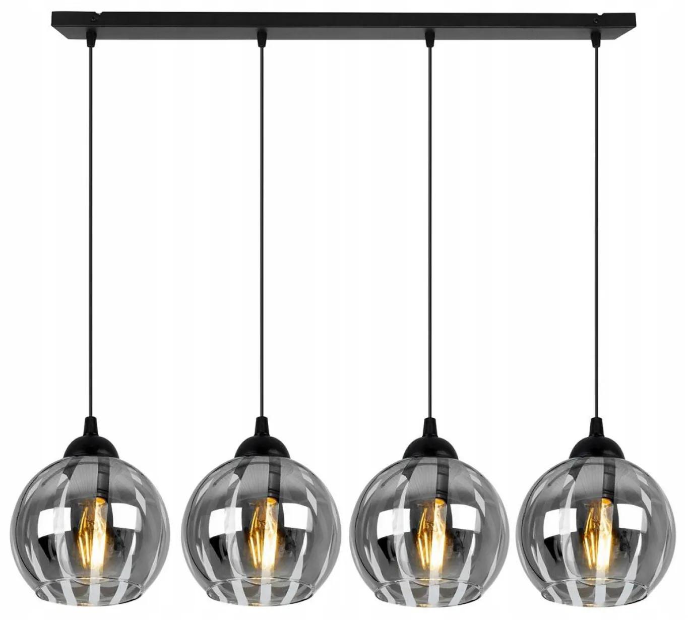Light for home - Závěsné svítidlo na liště se čtyřmi skleněnými stínidly ELIZA 1987/4/C/70L, 3x60W, E27, Černá