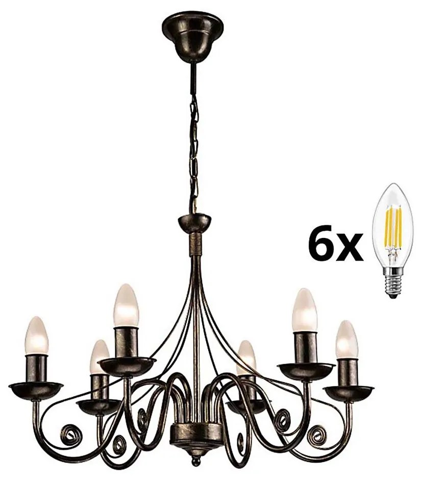 Brilagi Brilagi - LED Lustr na řetězu STEFANO 6xE14/40W/230V černá patina BG0734