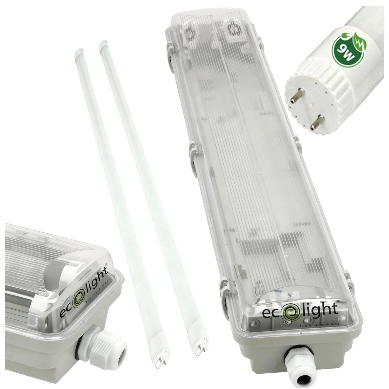ECOLIGHT LED hermetické svítidlo 60 cm + 2x LED trubice - studená bílá