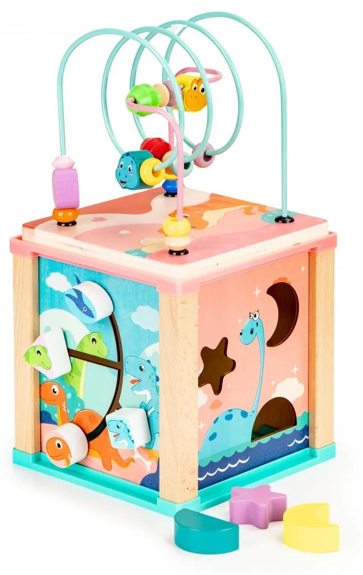 Dřevěná edukační kostka EcoToys Dino hnědo-modrá