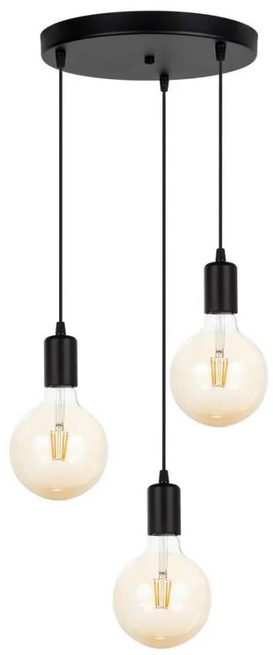 Belis Lustr na lanku MIROS 3xE27/60W/230V kulatý černá BE0743