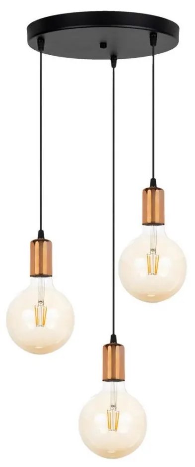 Belis Lustr na lanku MIROS 3xE27/60W/230V kulatý černá/měděná BE0751