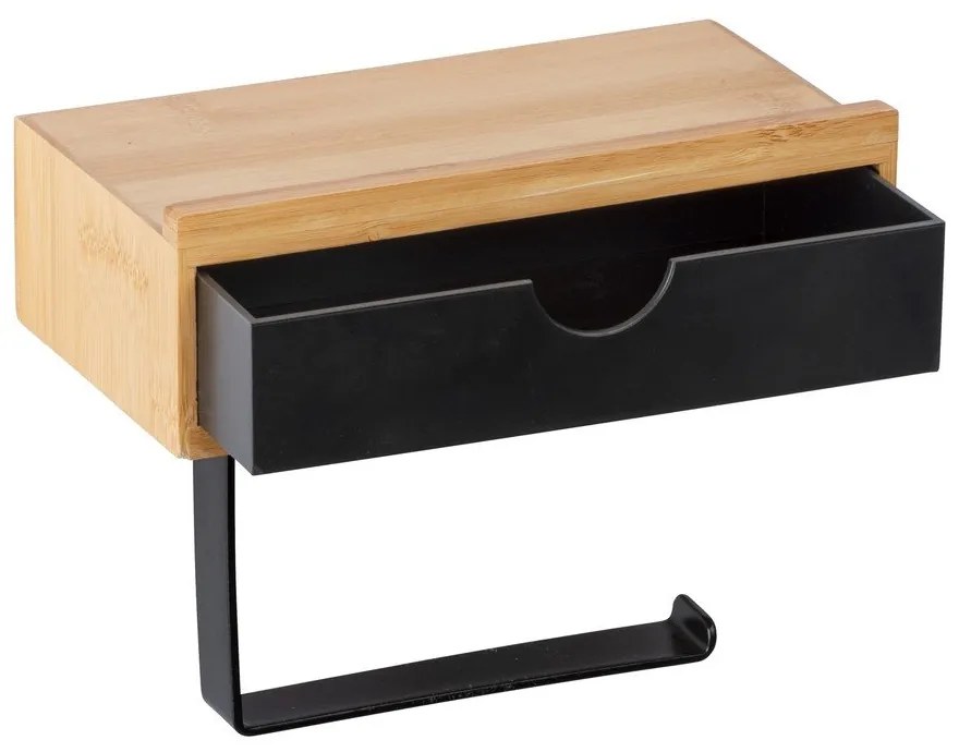 Fekete wc-papír tartó bambusz elemmel - Wenko