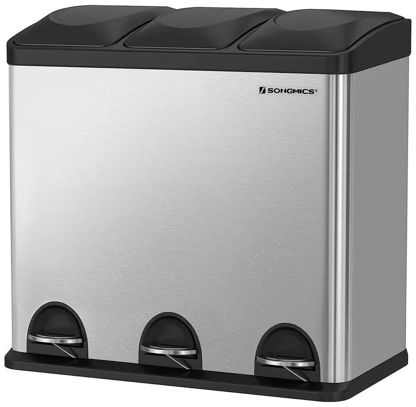 Szelektív hulladékgyűjtő 54L, pedálos szemetes 3 részes