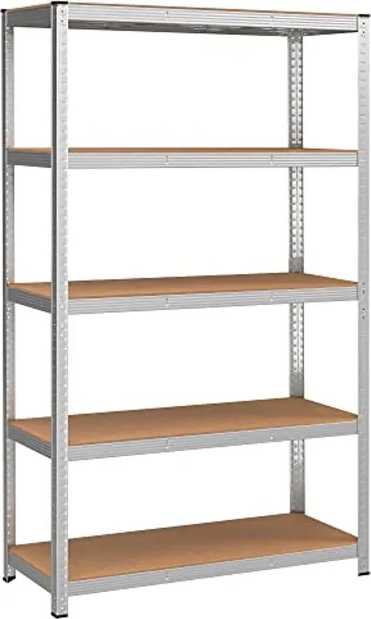 Ötszintes polcrendszer, acél polcrendszer tároláshoz, teherbírás 875 kg, 60 x 120 x 200 cm, ezüst