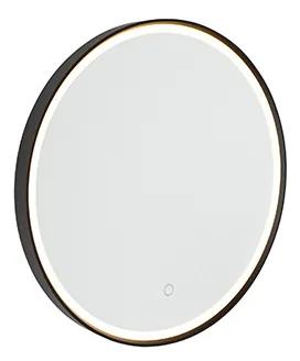 Fürdőszobai tükör fekete 50 cm LED-del, 3 fokozatban dimmelhető, érintésérzékelős, kerek - Miral