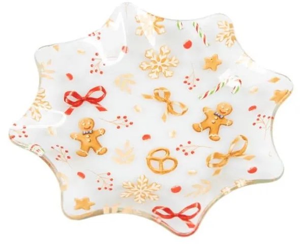 Fehér szervírozó üveg tányér karácsonyi mintával ø 15 cm Gingerbread  Dakls