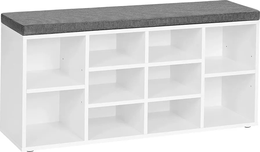 Cipőtároló pad, párnázott ülőfelülettel, 104 x 30 x 48 cm, Fehér