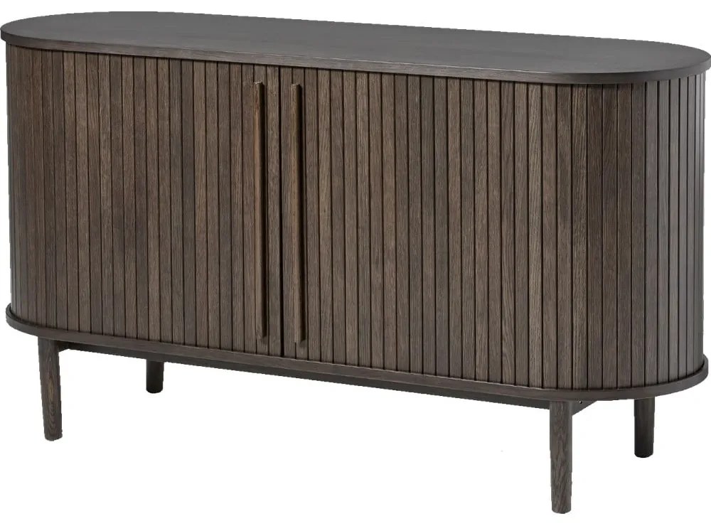 Barna komód tolóajtóval, tölgyfa dekorral 140x76x45 cm Meta  Unique Furniture