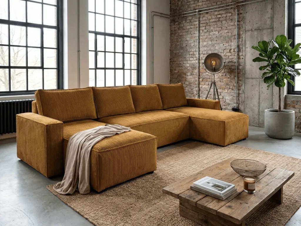 U alakú ülőgarnitúra SMART COSARO 295x140 cm, mustársárga