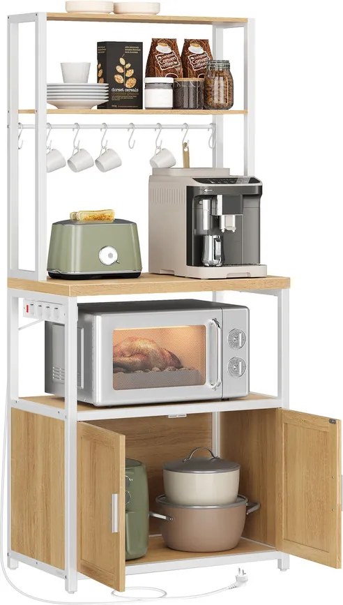 VASAGLE konyhai polc beépített konnektorral 40×60×170 cm, tölgy-fehér