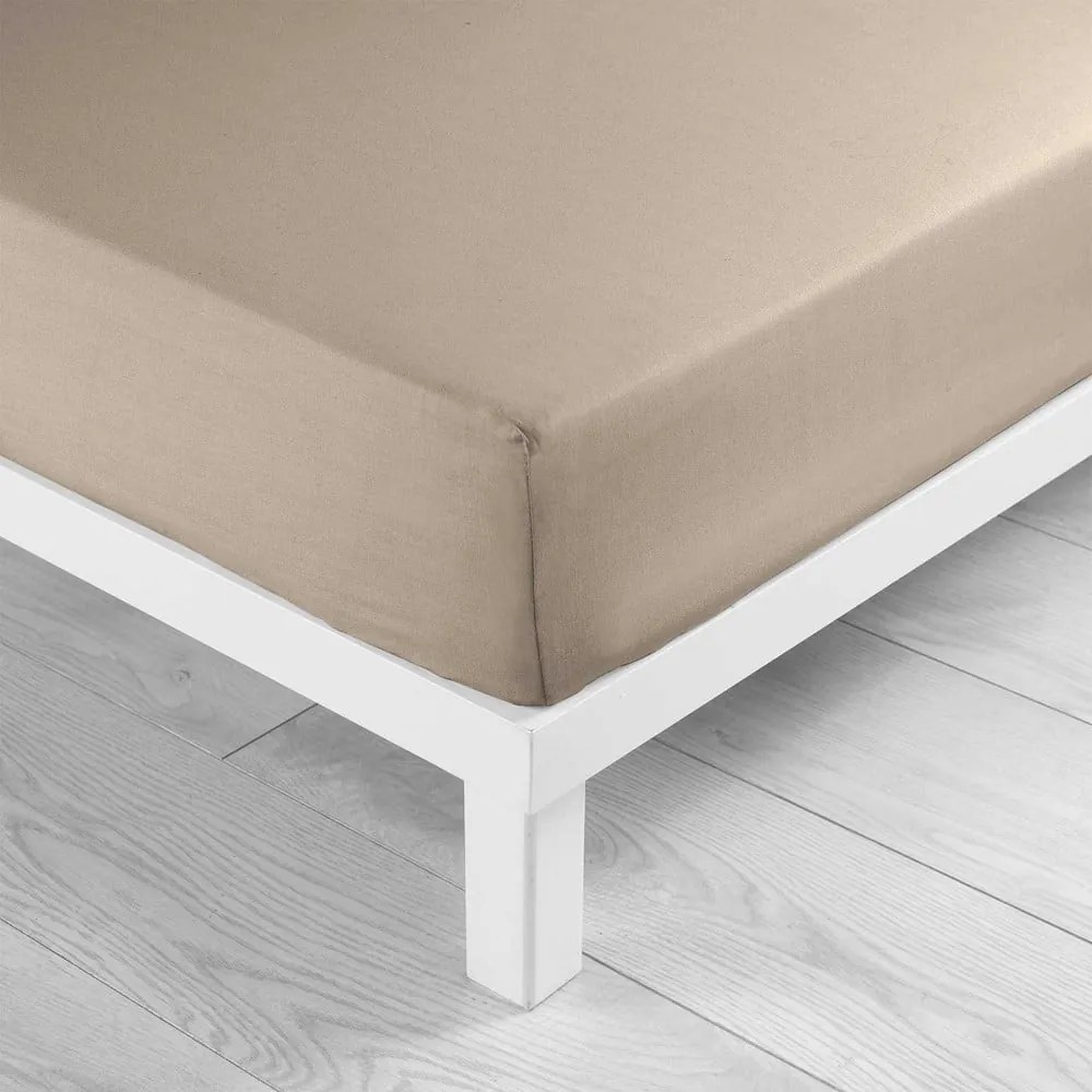 Világosbarna gumis pamut lepedő 160x200 cm Lina  douceur d'intérieur