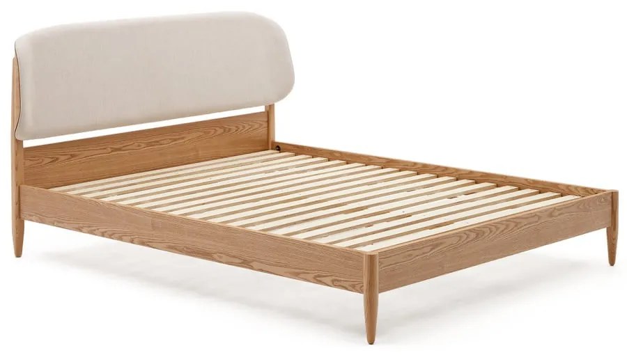 Bézs-natúr színű kőrisfa franciaágy ágyráccsal 160x200 cm Octavia  Kave Home