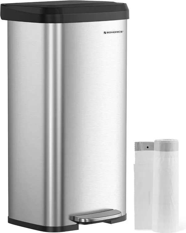 Konyhai szemetes, 68 literes pedálos kuka, ezüst-fekete