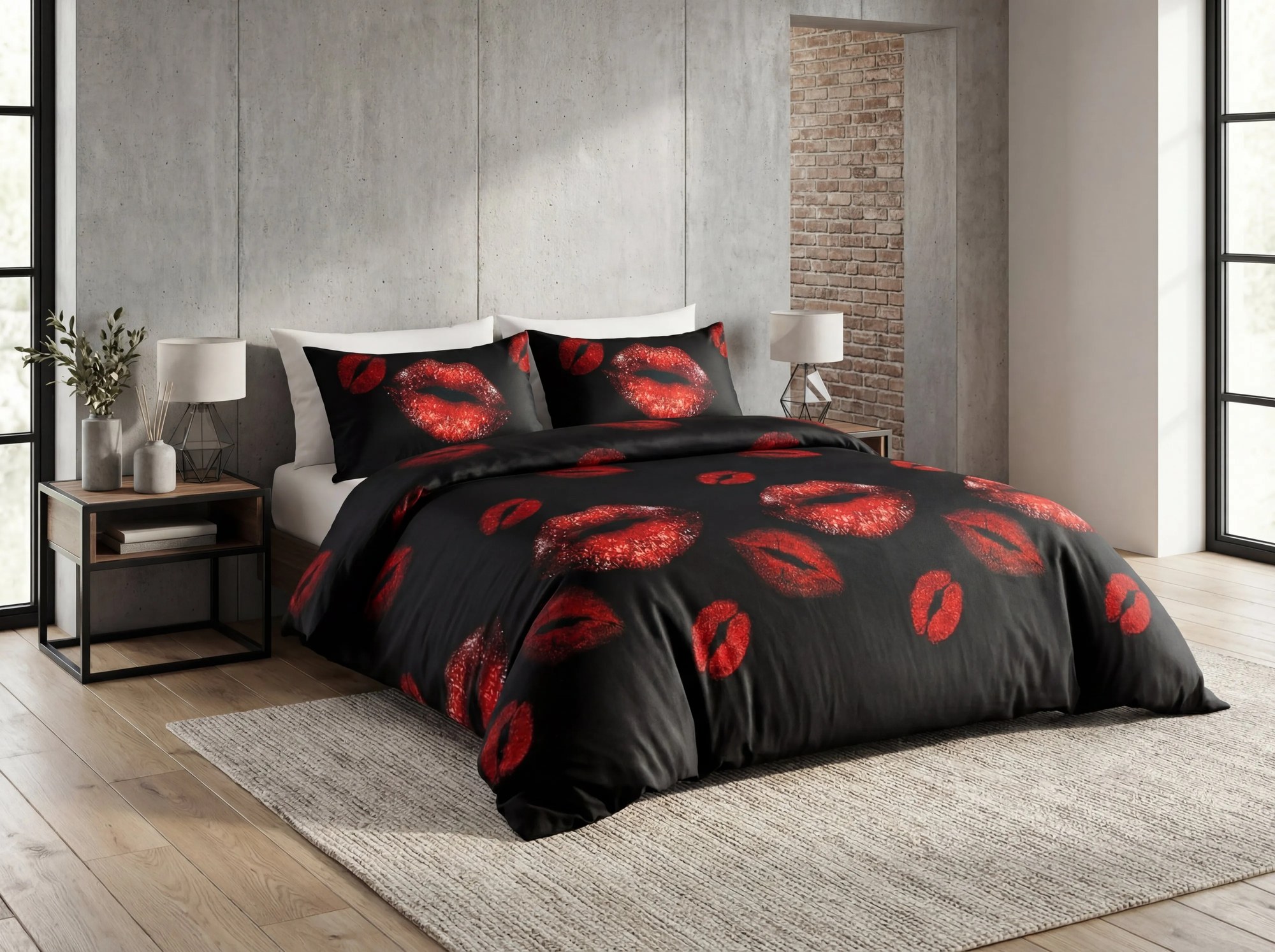 Mikroszálas ágyneműhuzat RED KISS fekete Ágyneműhuzat mérete: 70 x 80 cm | 140 x 200 cm