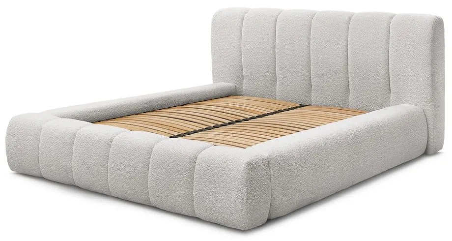 Világosszürke kárpitozott ágyneműtartós franciaágy ágyráccsal 180x200 cm Denali  Bobochic Paris