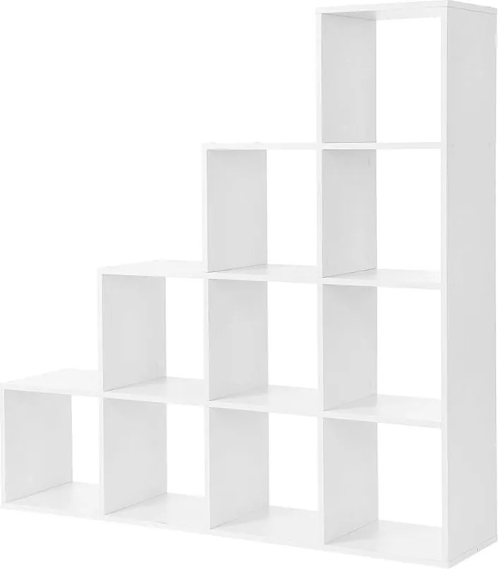 Könyvespolc, 10 kockás polc, 129,5 x 29 x 129,5 cm Fehér