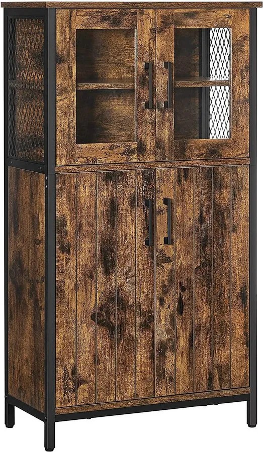 VASAGLE tárolószekrény, többcélú szekrény 60 x 108 x 30 cm, rusztikus barna és fekete