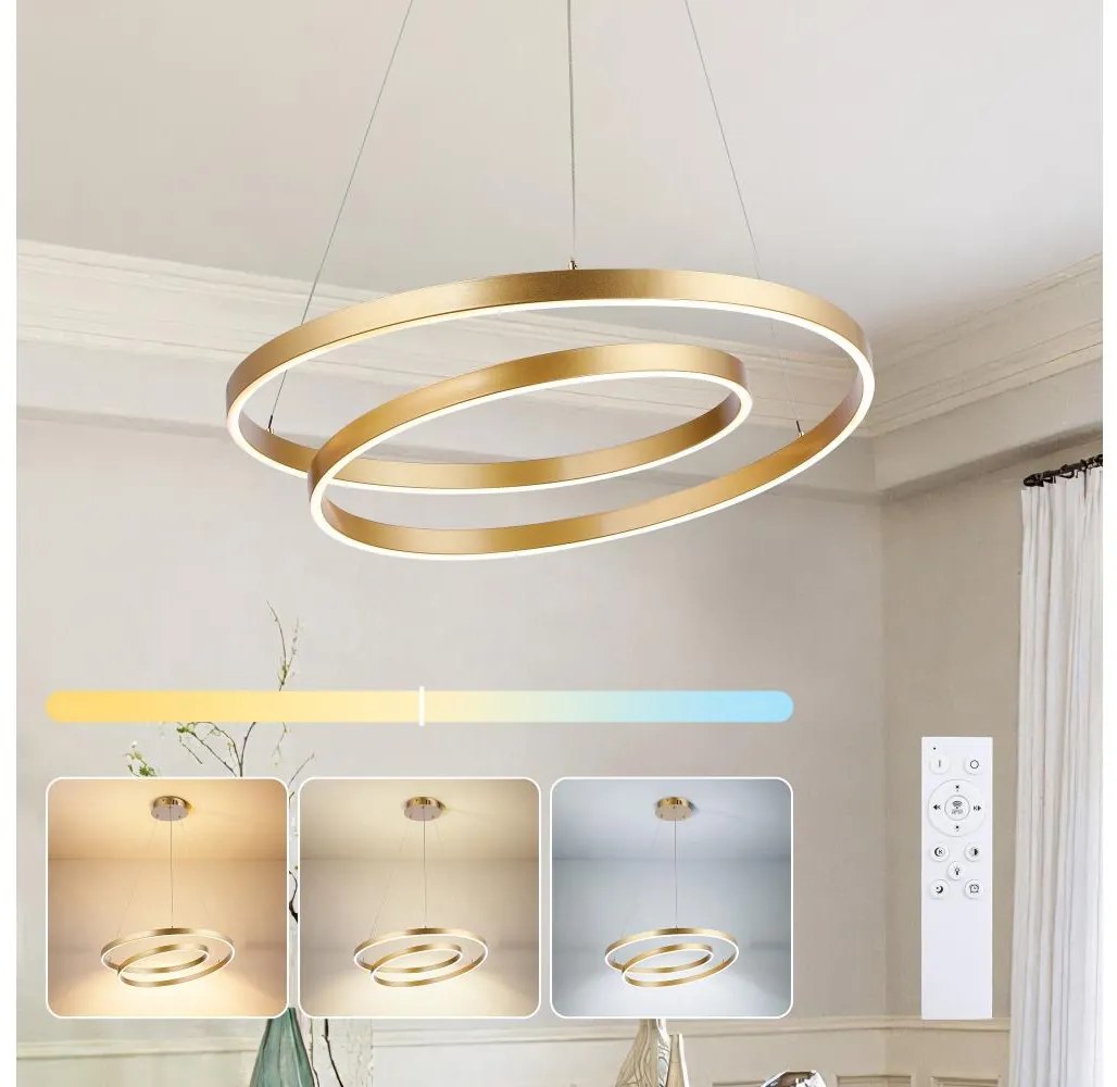 Brilagi-LED Fényerőszabályozható TWISTER kábeles függőlámpa LED/48W/230V Ø 50 cm arany, távirányítóval