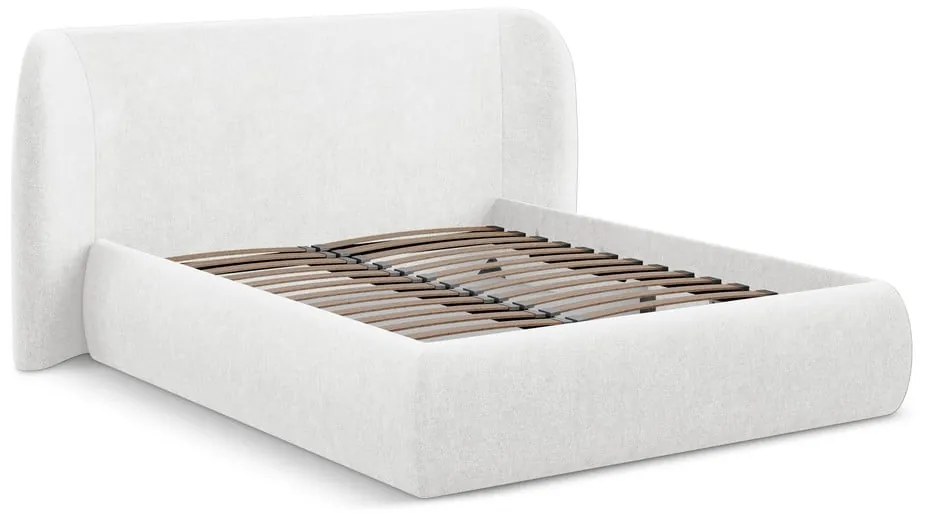 Fehér kárpitozott ágyneműtartós franciaágy ágyráccsal 180x200 cm Hauke  Makamii