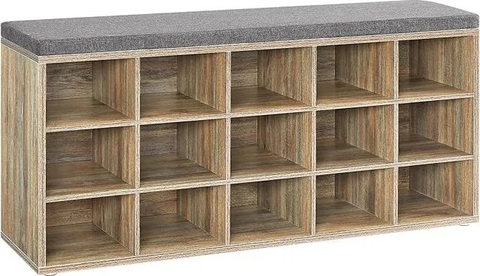 VASAGLE Cipőtartó pad, cipőpolc ülőfelülettel, 30×105×48 cm, türkizbarnaszürke