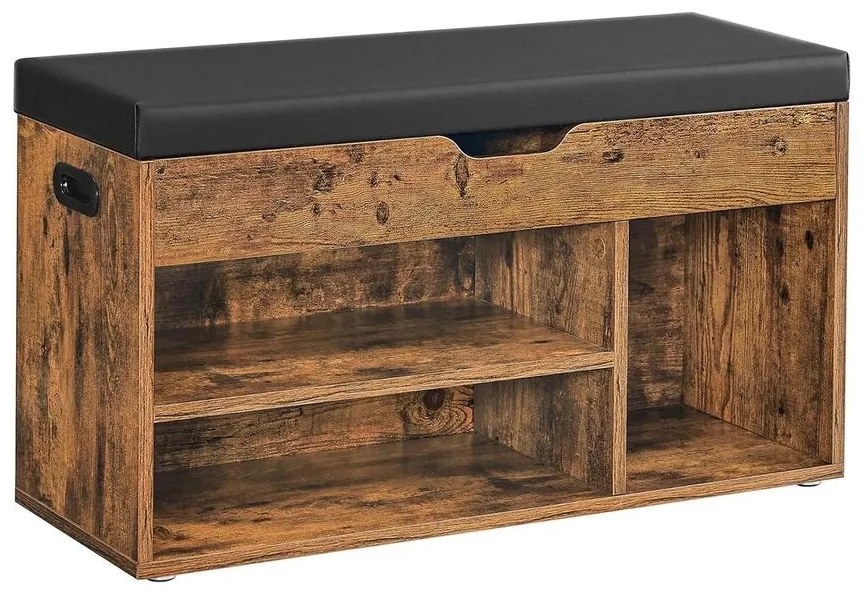 Cipőtároló pad, párnázott ülőfelülettel, 80x30 x44 cm, rusztikus barna