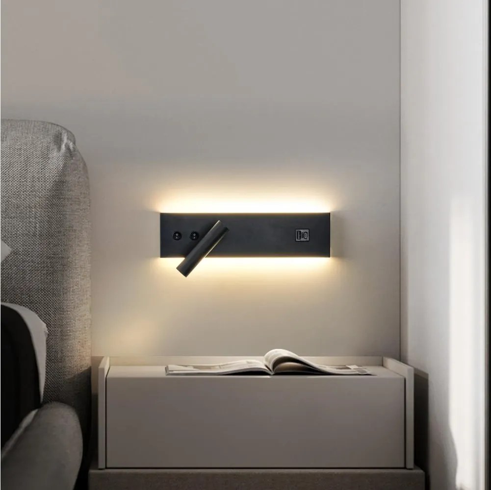Brilagi-LED NOCTIS irányítható fali spotlámpa USB-porttal LED/3W/230V+LED/9W fekete
