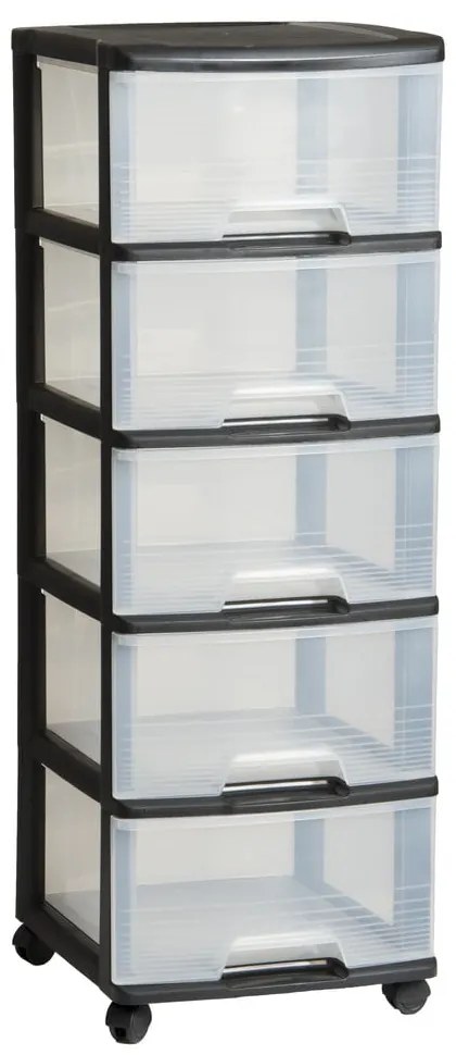 Fekete-átlátszó műanyag gurulós polcos állvány 37x100 cm Curver