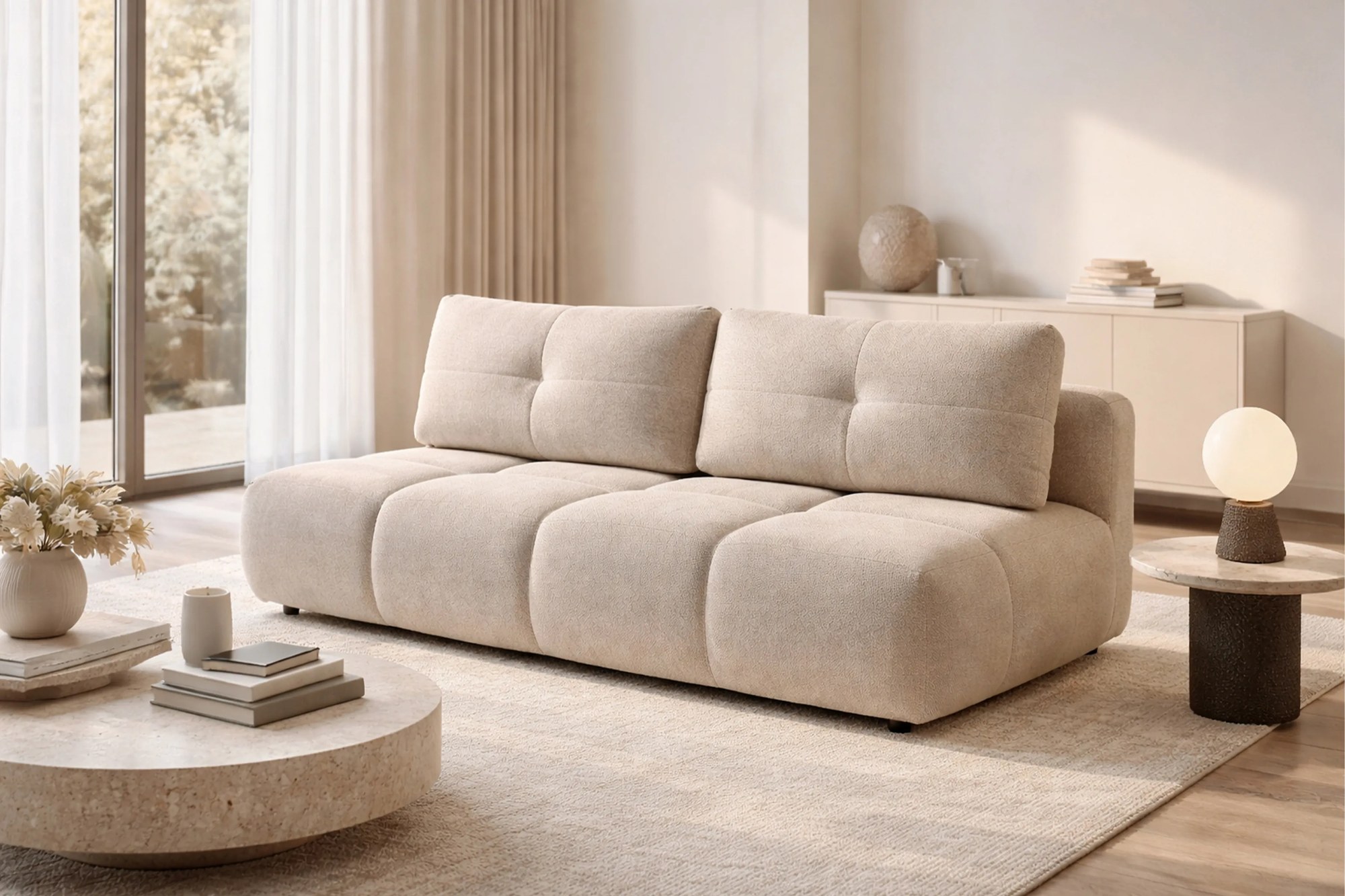 Lerio kanapé ágyfunkcióval - világos bézs vízlepergető szövet Blur 02