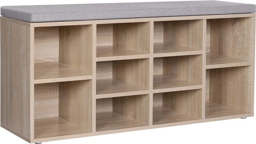 Cipőtároló pad, párnázott ülőfelülettel, 104 x 30 x 48 cm, tölgy színű