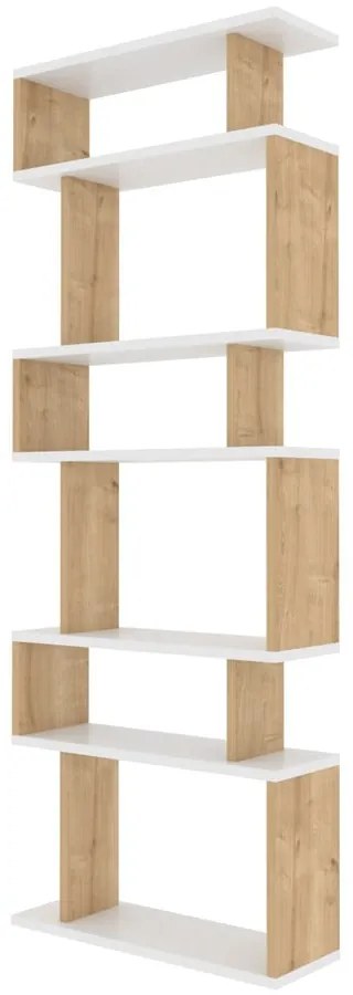 Fehér-natúr színű könyvespolc tölgyfa dekorral 60x160 cm Bates  Kalune Design