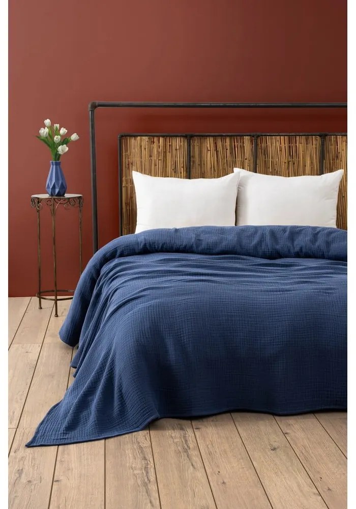 Sötétkék muszlin ágytakaró 220x250 cm Muslin  Mijolnir