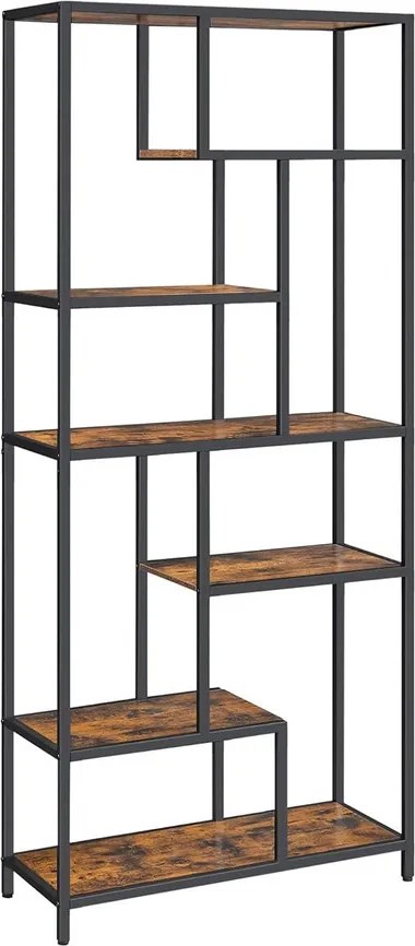 Könyvespolc, 6 szintes könyvespolc 30 x 80 x 180 cm, rusztikus barna és fekete