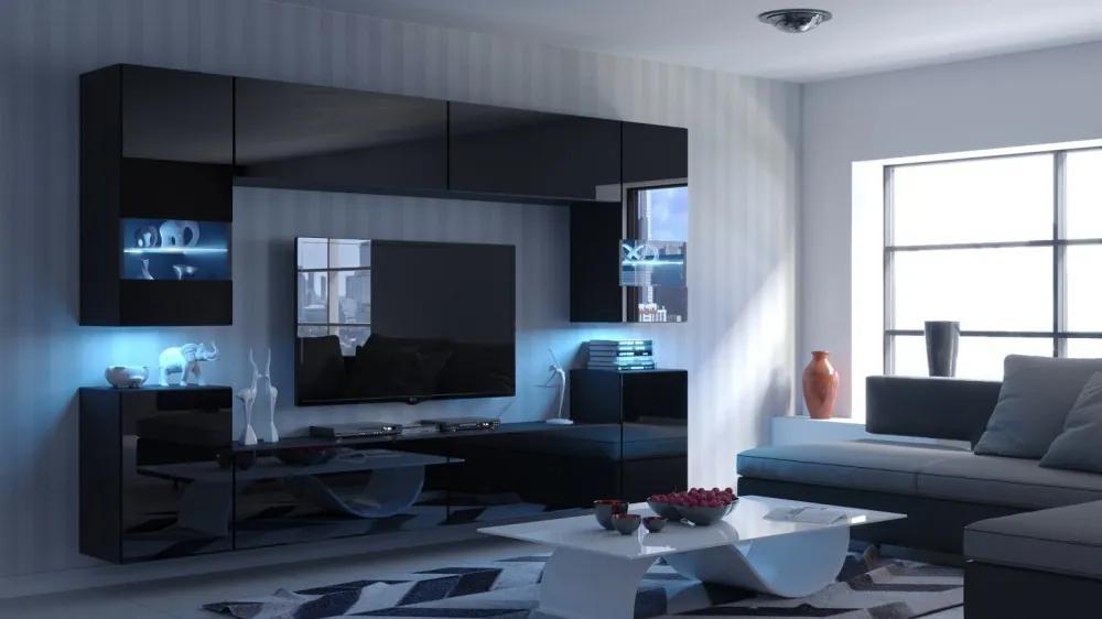 Prince Concept 27 nappali bútor szett magasfényű fekete (240cm)