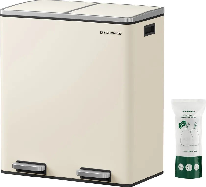 SONGMICS dupla szemetes, 2x30l, krémszínű