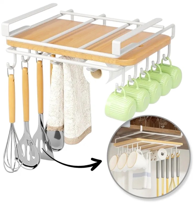 Függő konyhai rendező kampókkal RAXIMO, fehér