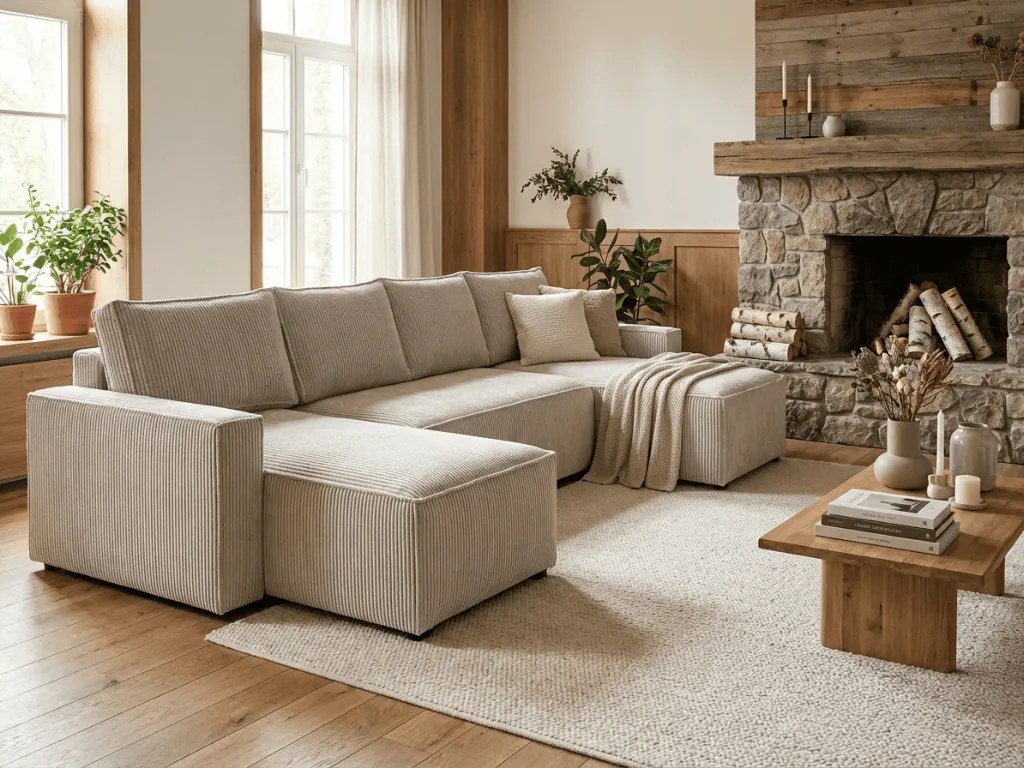 Világosbézs U alakú ülőgarnitúra SMART COSARO 295x140 cm
