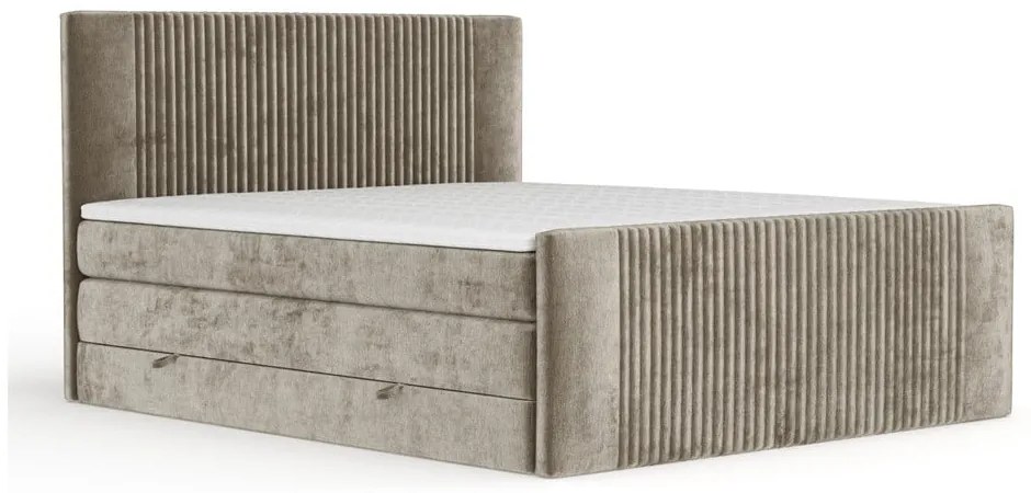 Világosbarna ágyneműtartós boxspring ágy 140x200 cm Bergamo  Maison de Rêve