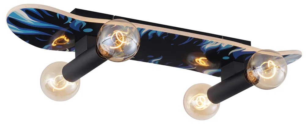 Fali lámpa fekete kékkel 80cm - Skateboard