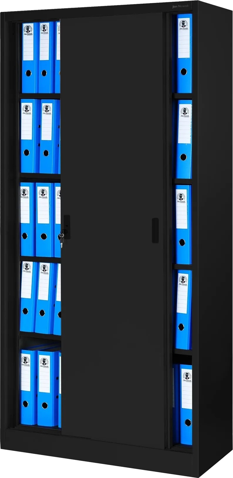 Fém irodai szekrény tolóajtókkal  KUBA, 900 x 1850 x 400 mm, fekete