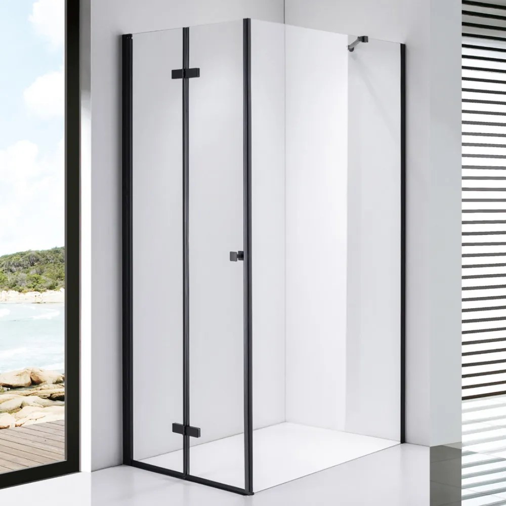 Stuxi Verona Black 80x110 aszimmetrikus csuklóajtós zuhanykabin 6 mm vízlepergető biztonsági üveggel, fekete