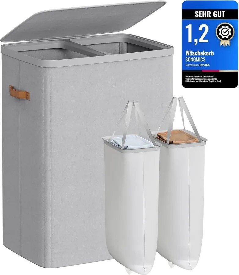 SONGMICS szennyestartó kosár 170 L, 56 × 40 × 75 cm, szürke